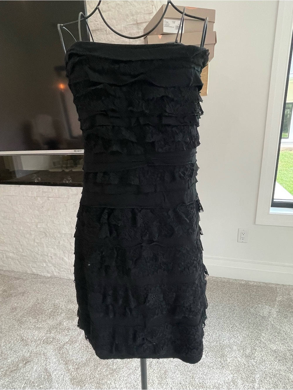 Express Black Strapless Ruffled Cocktail Dress